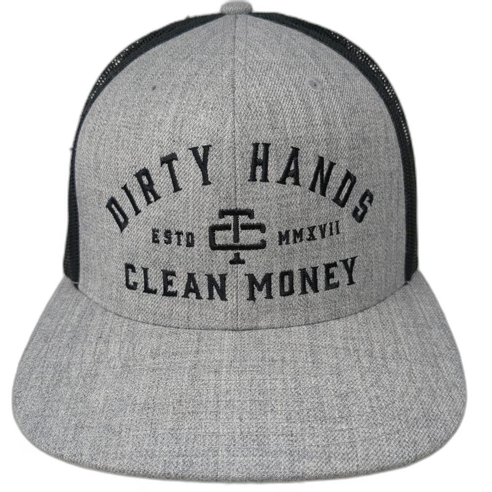 Troll Co. Trucker Hat Gray One Size Dirty Hands Clean Money Snapback Mesh Brim